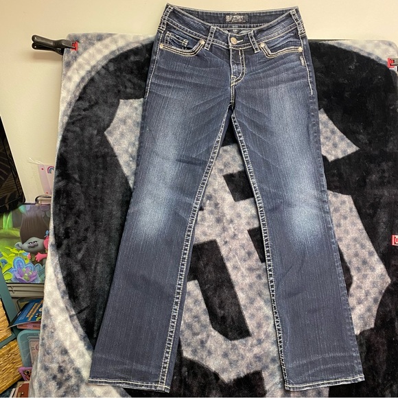 Silver Suki Jeans Womens 29Wx31L Western Glove Works Blue Dark Wash Denim Preppy - Picture 6 of 10